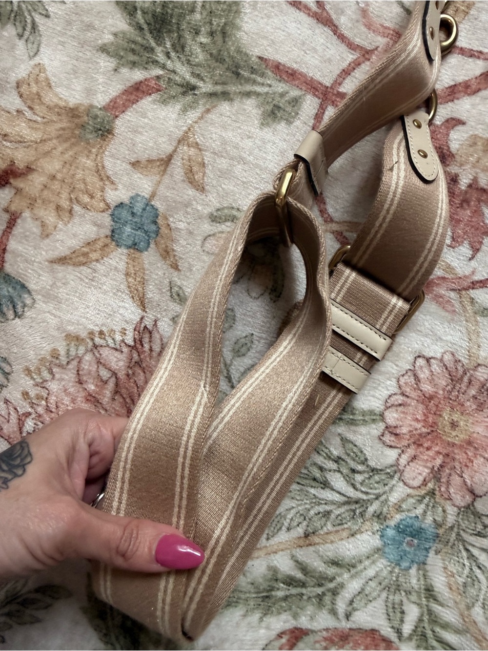 Coach Beige and Cream Striped Adjustable Crossbody Strap